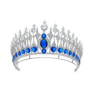 8cm Zirconia olandeză Sapphire Replica Tiara pentru Mireasa,Albastru de Cristal Queens Diademe pentru Femei HG010BLU