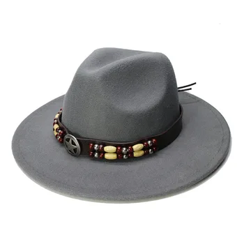 LUCKYLIANJI Retro Copil Copil Vintage Lână Margine Largă Capac Pălărie Panama Jazz Pălărie Melon Stele Șirag de mărgele de Bandă de Piele(54cm/Ajustate)