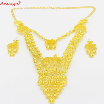 Adixyn Indian Bijuterii placat cu aur de 24k Colier Cercei pentru femei, Dubai, Africa de Bijuterii de Mireasă seturi N06202