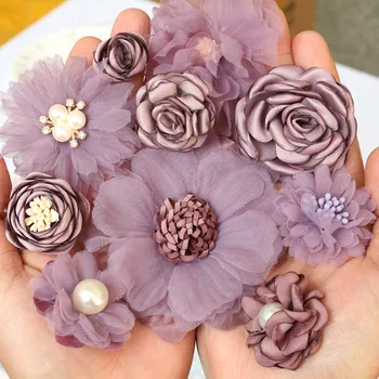 10BUC/Lot se Amestecă Stiluri Violet Închis Seria Tesatura Sifon Flori de Trandafir de Păr DIY Accesorii Rochie de Pălării Decor