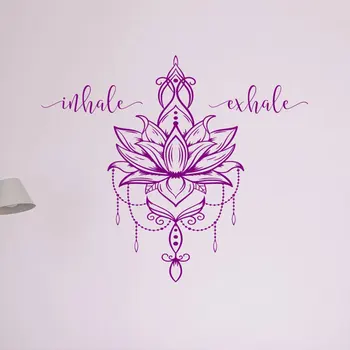 Inspirați, Expirați Mandala Floare De Lotus Autocolant Perete Respira Studio De Yoga Decor Decalcomanii De Artă Acasă Decorare Camera Murală Tapet G060