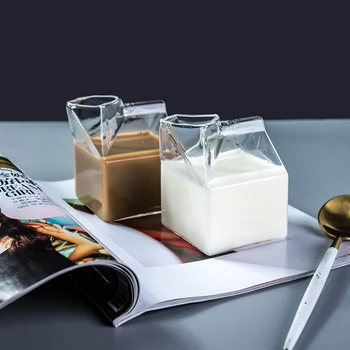 Creative Lapte Cana de Sticla 350ml Lapte Cutie Frisca Amuzant Rezistente la Căldură de Sticlă Ceașcă Drăguț Cristal Suc de Ceașcă de Dimineață Drinkware