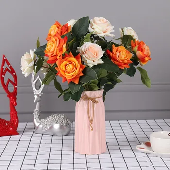 De Înaltă Calitate De Trandafir Artificiale Flori De Catifea 2 Capete Roșu Fals Faux Silk Rose Flori Artificiale Romantic Decor De Nunta