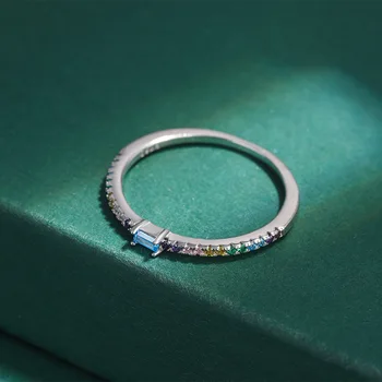 CCFJOYAS Geometrice Simple CZ Inele Real Argint 925 Multicolor Zircon Inel pentru Femei Petrecerea de Nunta Bijuterii Fine