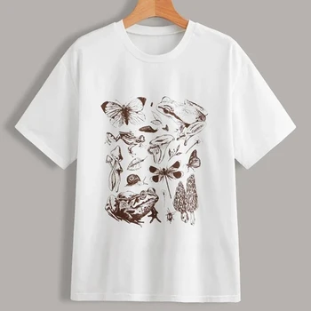 Kuakuayu HJN Moda de Vara pentru Femei T-shirt Broaște Și Ciuperci Print T Camasa de Epocă, Grunge Estetice Streetwear