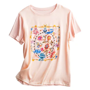 40 de Stiluri De Top din Satin de Matase de Gheață T-shirt pentru Femei de Vară trebuie Să-au Respirabil Gheață de Mătase cu mâneci Scurte Tipărite Supradimensionate T-shirt