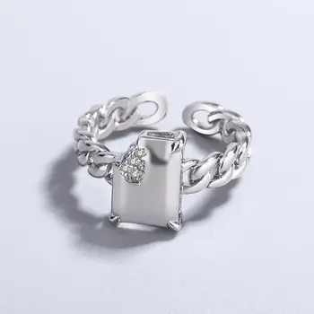 Argint 925 Inele pentru Femei Dreptunghi Zircon Nou la Modă Elegant Design Creativ Neregulate Reglabil Petrecere Bijuterii