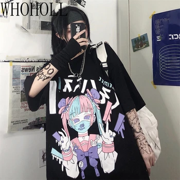 Vara Goth sex Feminin Tee Harajuku Femei Libere de Desene animate de Imprimare T-shirt Punk Întuneric Streetwear Doamnelor Gotic Tricouri Top