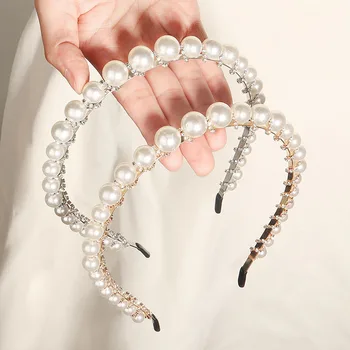 Simplu Sclipici Cristal Pearl Benzile de Păr banda de Susținere pentru Femei Fete Mireasa Noiva de Moda de Nuntă Bezel Turban Pălării, Bijuterii