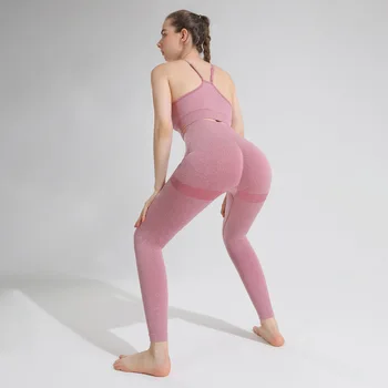 2 BUC Haine de Antrenament pentru Femei fără Sudură Yoga Set Sutien Sexy Antrenament Hip Lift Jambiere Skinny Ciclism pantaloni Scurți de Trening