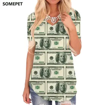 SOMEPET Bani Tricou Femei Dolar Tricou de Imprimare Creativitatea tricouri 3d Cool V-neck Tricou Femei Îmbrăcăminte de Vară se Răcească Streetwear