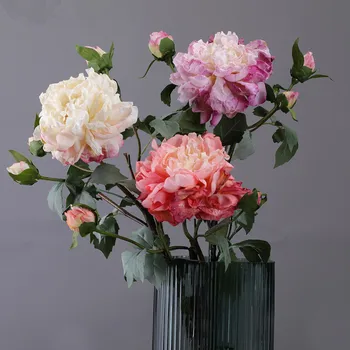 De Lux Bujor Ramură Cu Frunze De Matase Flori Artificiale Biroul De Acasă Decoratiuni De Masă Flores Artificiales