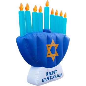 Gonflabile Hanukkah Menora Decor 8 ft Chanukkah Hanukkah Menora Arunce în aer în aer liber Luminat Curte Prop Acasă Gazon Partid Decor