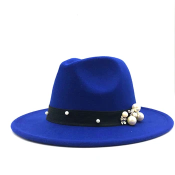 Lână Pălărie Fedora Hawkins Simțit Capac Margine Largă Doamnelor Trilby Chapeu Feminino Pălărie Femei Perle De Jazz Biserica Nașul Sombrero Capace