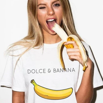 Amuzant Tricou Dolce&banana Imprimate Femei Maneci Scurte Harajuku Ulzzang Tumblr Tricou de Moda Stil de Fructe Topuri Drăguț Graphic Tee
