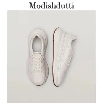 Modishdutti 2022 Femei De Moda De Epocă Talpă Groasă Casual Vulcanizat Pantofi Femei Culoare Solidă Din Piele Siret Adidași