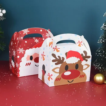 4buc Decor de Crăciun de Hârtie Kraft Cutii de Bomboane Fulg de nea, Mos craciun Cookie-uri de Cadouri Ambalare Cutie Pentru Xmas Cadouri de Anul Nou Navidad