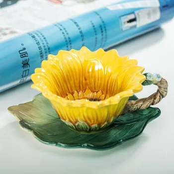 Creative Floarea-Soarelui Home Decor Portelan Fluture Lingura De Cana De Email Cești De Porțelan Ceramică Ceașcă De Cafea Original Taza Copo