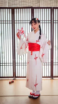 Femei Elegant Rosu Alb Sakura Print Kimono-Uri Japoneze Yukata În Stil Anime Cosplay Haine Fete Rochie De Petrecere Masca De Epocă Vestidos