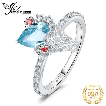 JewelryPalace New Sosire Drăguț Icecream 1.6 ct Naturale Sky Blue Topaz, Granat Roșu 925 Inel Argint pentru Femei de Moda Cadou