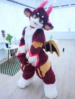 Blană Fursuit Kawaii Corn Dragon Mascota Costum de Adolescent Cosplay Costum Carnaval de Halloween Party Dress-up Pisica Câine Fox Mascota Costum