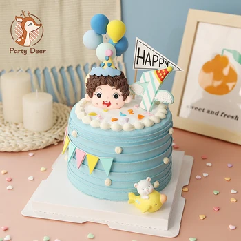Palarie de petrecere băiat nou-născut copil Drăguț 1 2st 3st 100 de zile Happy Birthday Cake Topper Copil Consumabile Partid Albastru Cadouri de Dragoste