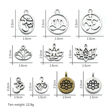 10buc/lot Asortate Argint Tibetan Gol Afară de Lotus Buddha Rotund Tag Charm Pandantiv pentru Manual DIY Brățară Bijuterii