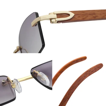 Din Lemn Natural ochelari de Soare pentru Bărbați de înaltă calitate, fără ramă Originală din Lemn de ochelari de soare Albastru Verde UV400 Sqaure ochelari de Soare tentă lentile de ochelari