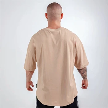 Kaki Supradimensionat Pierde T-Shirt Scrisoare de Imprimare Vara Culturism Fitness Bumbac Hip Hop T cămașă Bărbați cu Mușchi Tee Sport de sex Masculin Teuri Topuri