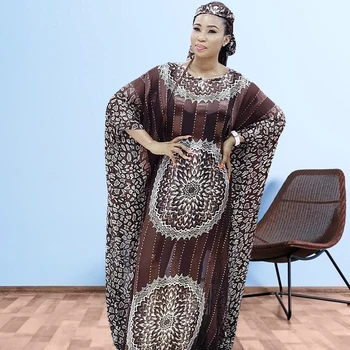 African Rochii pentru Femei Bazin Riche de Imprimare Femme Halat de Noi Sosiri de Vara cu Dungi Loose Moda