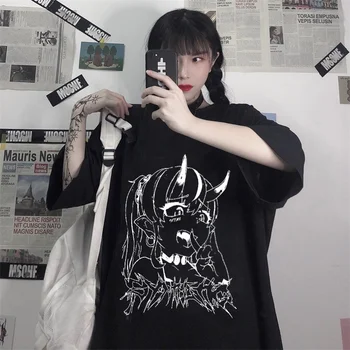 Femei Tricou Hip Hop Amuzant cu Maneci Scurte T-shirt Femei Harajuku Punk Vara Retro Desene animate Anime Imprimare Femeie Haine de Top Tee