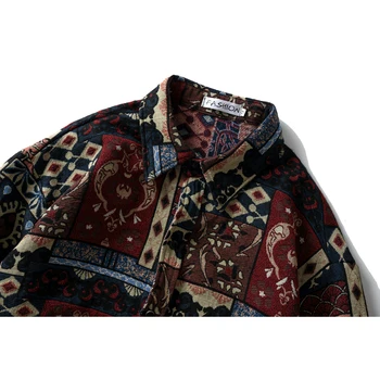 AJZHY Epocă Tricotate Camasa Barbati Stil Național Butonul Mozaic Gros Cald Harajuku Casual Streetwear Maneca Lunga Tricouri Topuri 2020