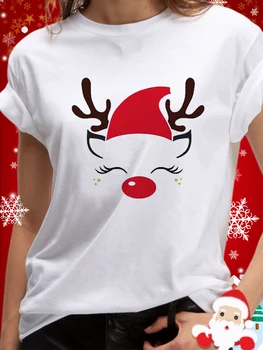 Crăciun Elan de Imprimare T Tricoul Harajuku Femei de Moda de Craciun Imprimat cu Maneci Scurte T-shirt Femei T-Shirt 2022 Crăciun Anul Nou