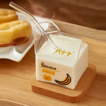 Pahar Frișcă Cutie de Rezistente la Căldură Desene animate Piața de Mini Cutie de Lapte Recipient Cupa 380ml Cana de Apa Kawaii Cana Kawaii Sticla