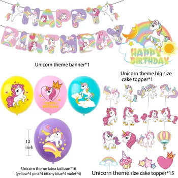 Unicorn Temă Petrecere De Aniversare Banner Tort Fân Baloane Din Latex Happy Birthday Party Decor Copii Fata De Petrecere Copil De Dus Provizii
