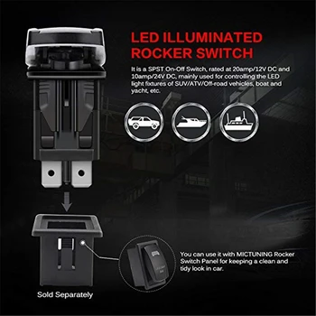MICTUNING 5 Pini 12V 20A Auto SPST Comutator pentru Audi On-Off Rocker Impermeabil Switch w/ Fuzibil & Blue Spot Laser Lumini