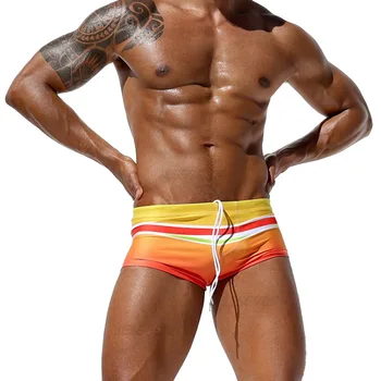 Moda Rainbow Gradient Bărbați Înot pantaloni Scurți Sexy Europa America Cu Apăsare Pad Boxer Trunchiuri de Înot de Vară pe Plajă Surf iute Uscat