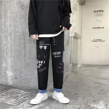 YlSHioo Drepte Blugi Denim Bărbați Grafice Imprimate Blugi Streetwear Blugi Om Wildleg Pantaloni Hip Hop Coreeană De Moda Harajuku Pantaloni