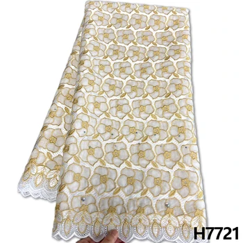 HFX Aur alb și Africane țesături dantelă 2022 elvețian voal bumbac dantela tesatura pentru Nigeria rochie de mireasa ocazionale purta H7721