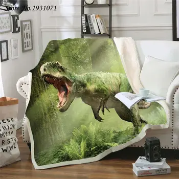 Dinozaur Jurassic 3D Printed Fleece Pătură pentru Paturi Pilotă Groasă de Moda Cuvertură Sherpa Arunca Pătură Adulți Copii 18