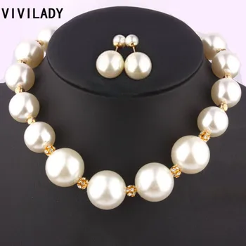 VIVILADY Moda Seturi de Bijuterii Imitație de Perle de Cristal Colier Cercei 2 buc/set Femeile transport gratuit Bijoux Accesoriu Cadou pentru Petrecere