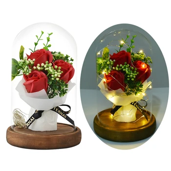 LED Aromoterapie Sapun Trandafir Buchet În Cupolă de Sticlă Flori Artificiale Lumina de Noapte Lampa de Flori de Nunta Îndrăgostiților, Ziua mamei Cadouri