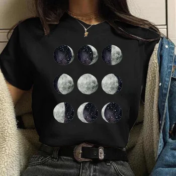Universul planete Imprimare Tricou Femei Estetice Kawaii Grafic T shirt femei Tee Topuri Retro Negru Tricou Doamnelor Îmbrăcăminte 2022