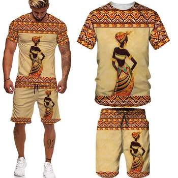 Omul de Vara cu Maneci Scurte Africa de Imprimare Tricouri/pantaloni Scurți/Costume Populare-personalizat Tricou pantaloni Scurți de Trening Set Haine Africane pentru Bărbați Supradimensionate