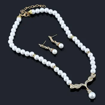 Colier de perle Set Pearl Stras Cercei Colier de Nunta Îndrăgostiților Zi Set Fete Femei Bijuterii Mireasa Set Cadou Evreu Q6F7