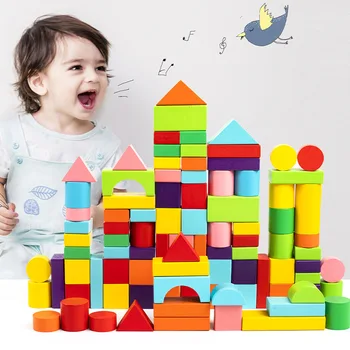 40/50/100 Bucati/set din Lemn pentru Copii Mini Cărămizi de Construcție Geometrie Educație Jucărie Joc de Asamblare de Mediu Prietenos
