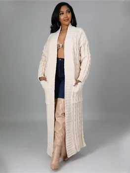 Hirigin Cardigan Femei Haina Buzunare Pulover Lung pentru Femei Pulover Gros Tricotate Femei Pulover de Iarna Streetwear 2022 Fierbinte