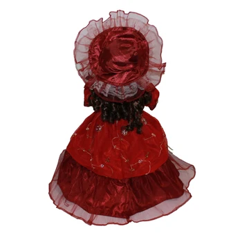 40cm Victorian Portelan Papusa Femeie Model În Roșu Rochie Lungă, Pălărie Decor Acasă