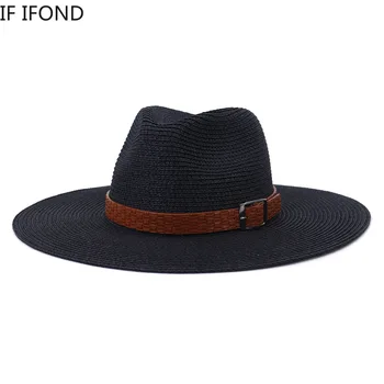 Noi 10cm Margine Largă Panama Pălărie de Paie Femeile Plaja Protectie UV Capac de sex Masculin Soarele de Vară Cap o Pălărie Fedora