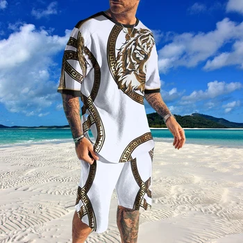 Bărbați Moda de Vara Casual 3d Imprimate Scurte T-shirt Set Pentru Soțul Petrecere Tinuta Vintage Trening Supradimensionate Hip Hop Sport